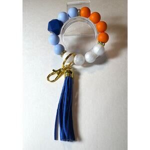 Silicone Beaded Wristlet Bracelet Keychain Bangle Keyring Broncos Color vn
